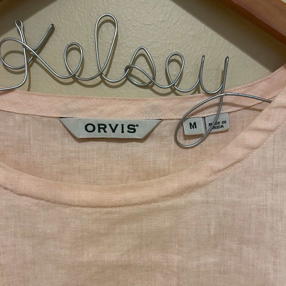 Orvis Light Pink Linen Blend Short Sleeve Tee Size M - Picture 3 of 5